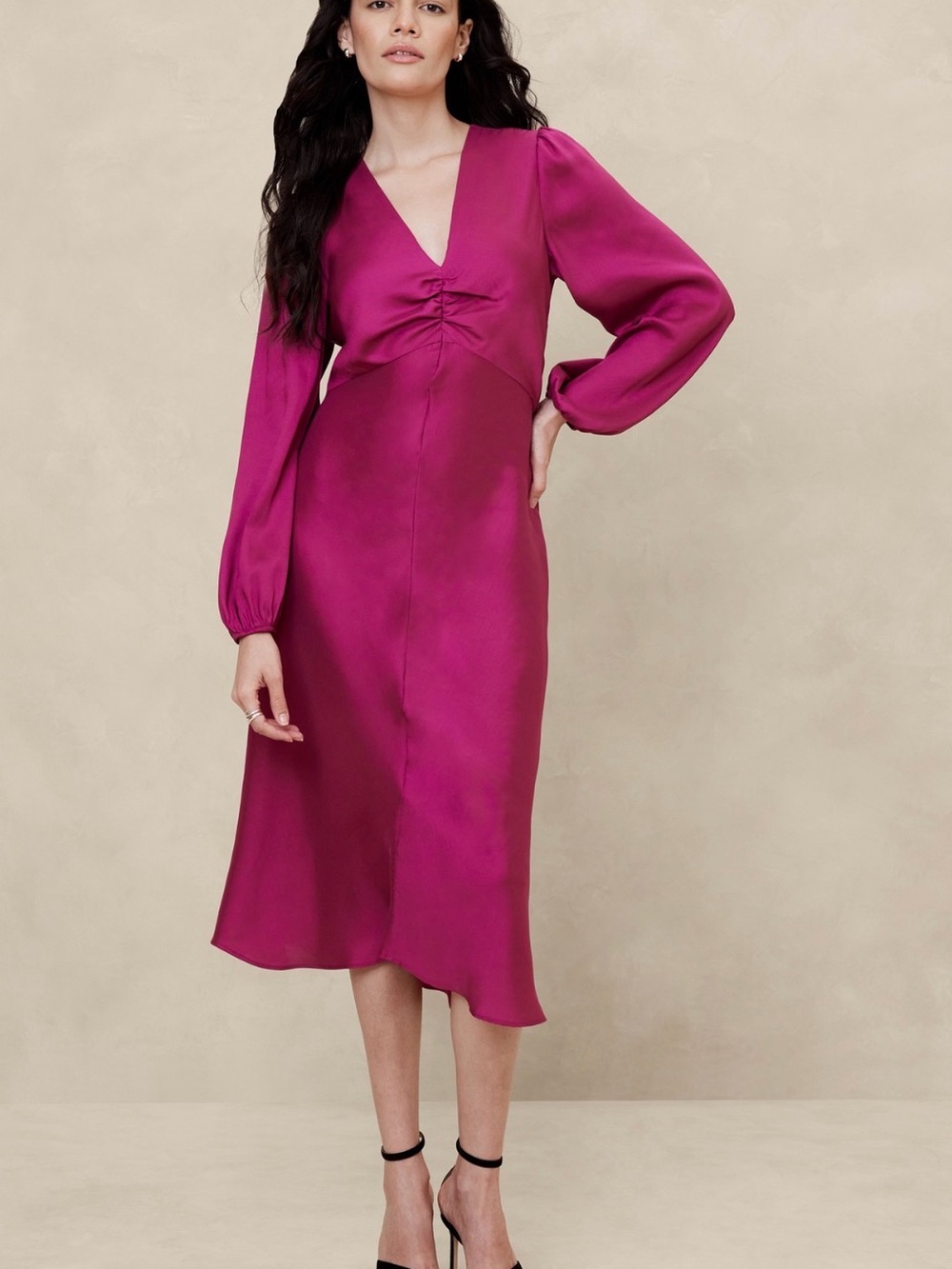Banana Republic Silky Column Midi Dress Elegant Berry Size 6 NWT